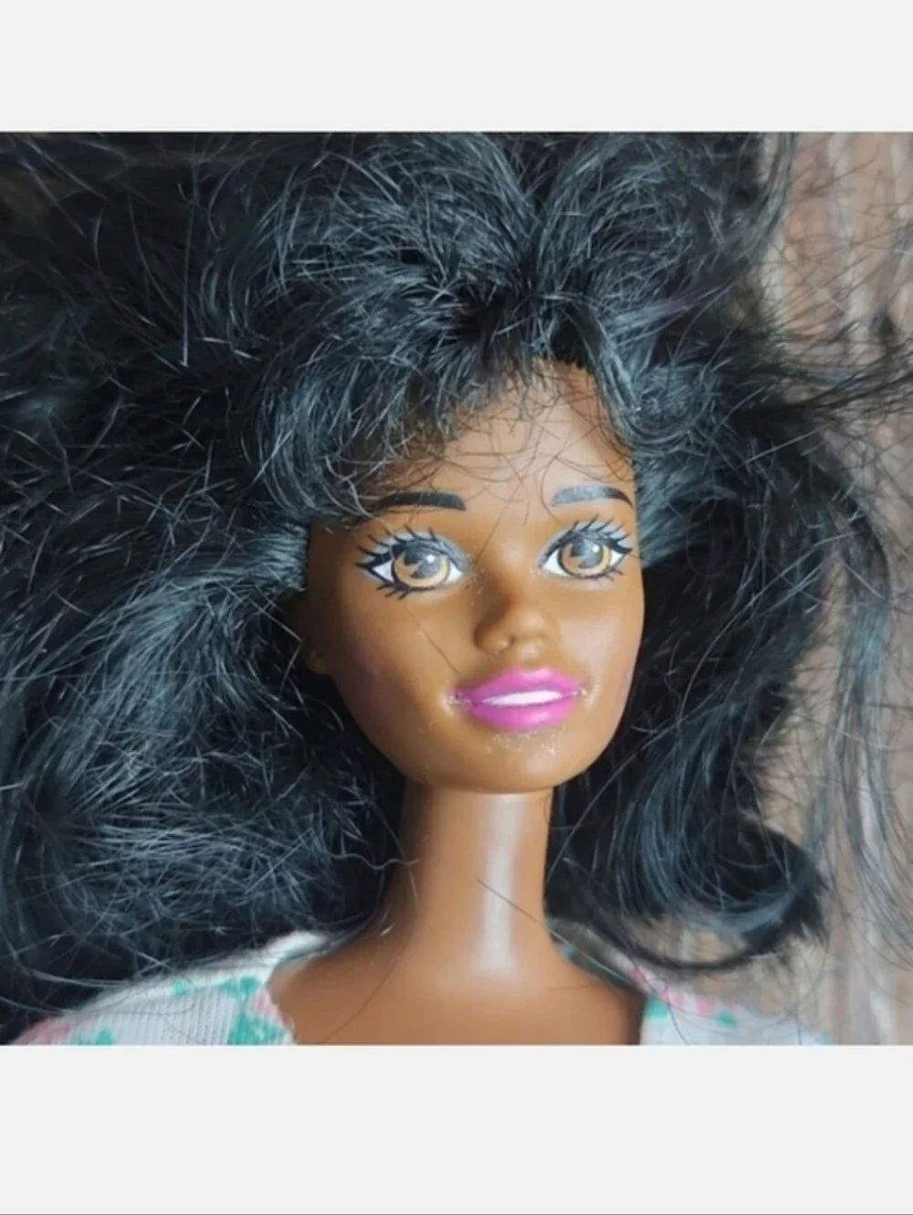 Vintage African American Black Barbie Doll Pink Green Floral Outfit